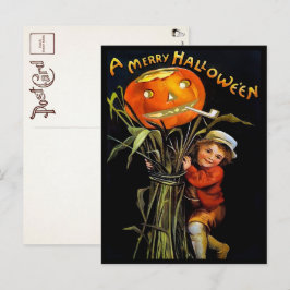 Vintag Merry Halloween Pumpkin Girl Postcard Postkarte