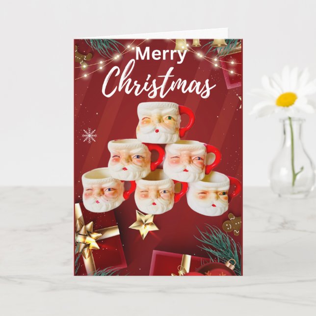 Vintag Merry Santa Tasse Weihnachtskarte Karte (Kleine Pflanze)