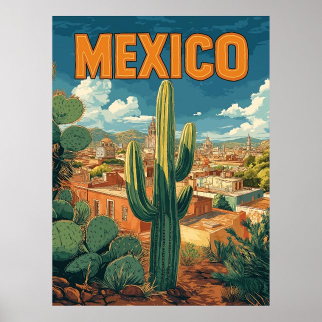 Vintag Mexico Cactus Travel Poster (Vorne)