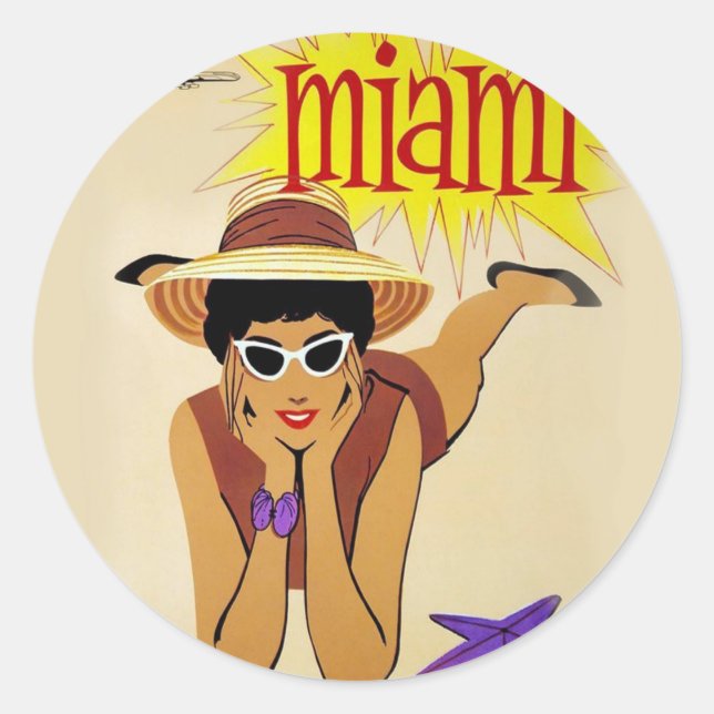 Vintag Miami Beach Runder Aufkleber (Vorderseite)