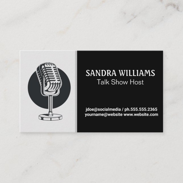 Vintag Mic | Podcast Host Business Card Visitenkarte (Vorderseite)