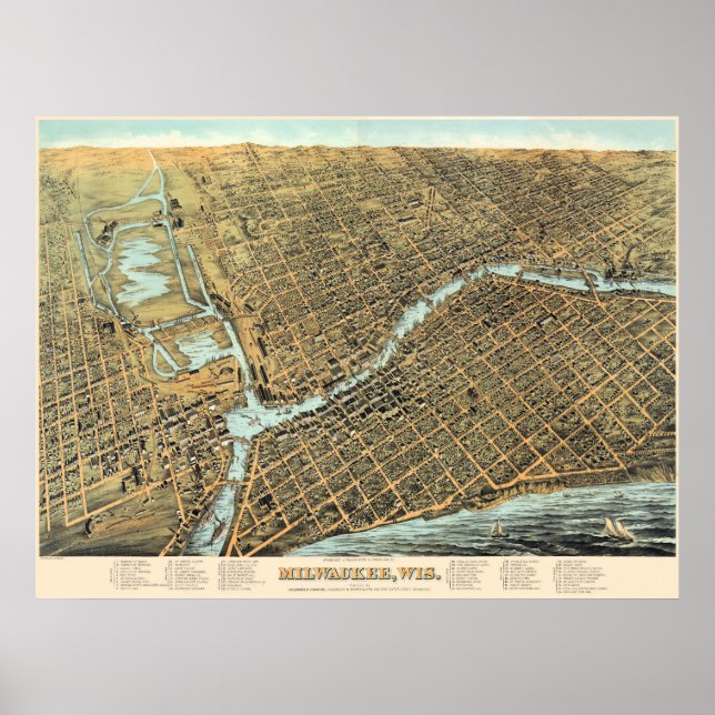 Vintag Milwaukee Wis Map Poster (Vorne)