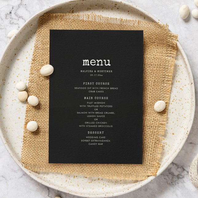 Vintag-minimalistische Schreibmaschinenhochzeit Menükarte (Von Creator hochgeladen)