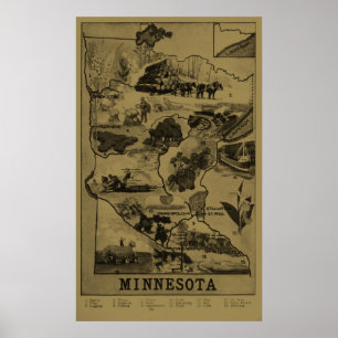 Vintag Minnesota Illustrative Map (1921) - Tan Poster
