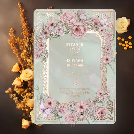 Vintag Mint Peony Wedding Folieneinladung