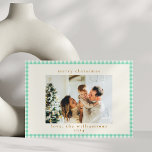 Vintag Minze Green Kariert Custom Foto Weihnachten<br><div class="desc">Vintag Minze Green Gingham Kariert Custom Foto Weihnachtskarte</div>