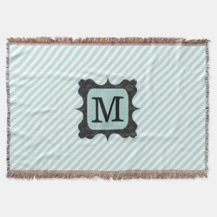 Vintag-Minze-Grünstreifen-Muster Schwarz-Monogramm Decke