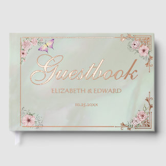 Vintag Minze Peony Wedding Foil Gästebuch