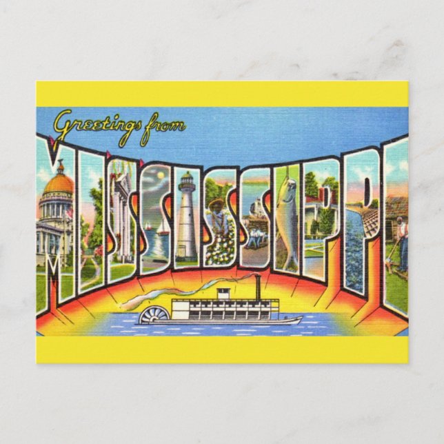 Vintag Mississippi Grüße Postkarte (Vorderseite)