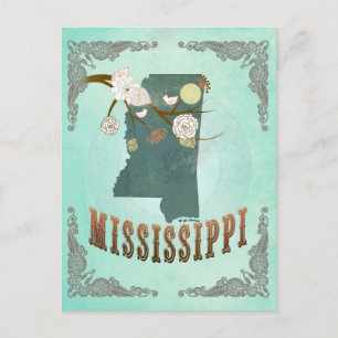 Vintag Mississippi Staat Map - Türkisblau Postkarte