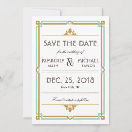 Vintag Moderne Art Deco Mint & Gold Hochzeit Save The Date