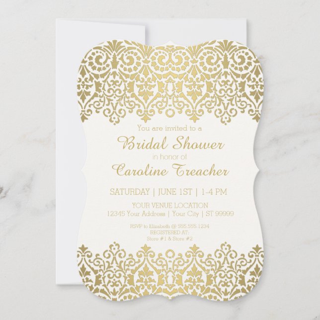 Vintag Moderne Goldene Spitzen Elegante Bridal Einladung (Vorderseite)