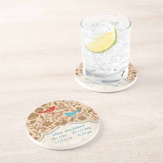 Vintag Moderne Vintage Vögel Farbiger Untersetzer (Seite)