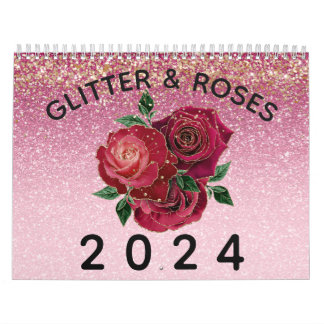 Vintag Moderner Glitzer und Rose Glam Floral 2024 Kalender