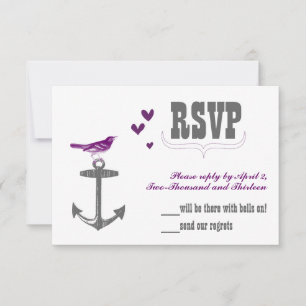 Vintag Moderner Niedlicher Orchid Bird & Anchor RSVP Karte