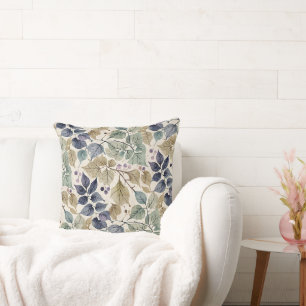 Vintag Modernes Blau, Taupe und Sage Leaf Kissen
