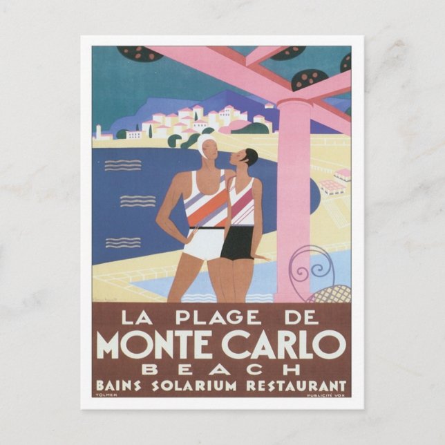 Vintag Monte Carlo Beach Postkarte (Vorderseite)