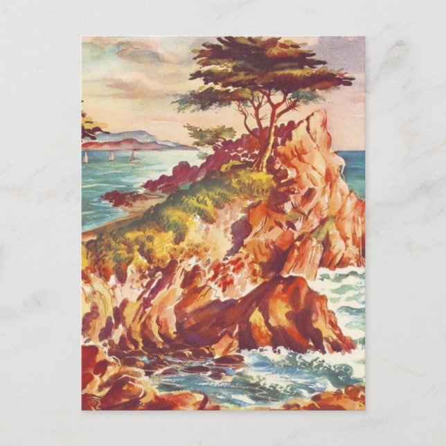 Vintag Monterey Coastline Californien Tourismus US Postkarte (Vorderseite)