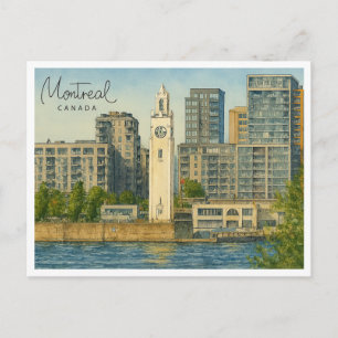 Vintag Montreal Skyline Kanada Wasserfarbe Feiertagspostkarte