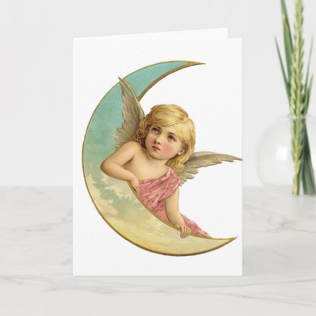 Vintag Moon Angel Feiertagskarte (Vorderseite)