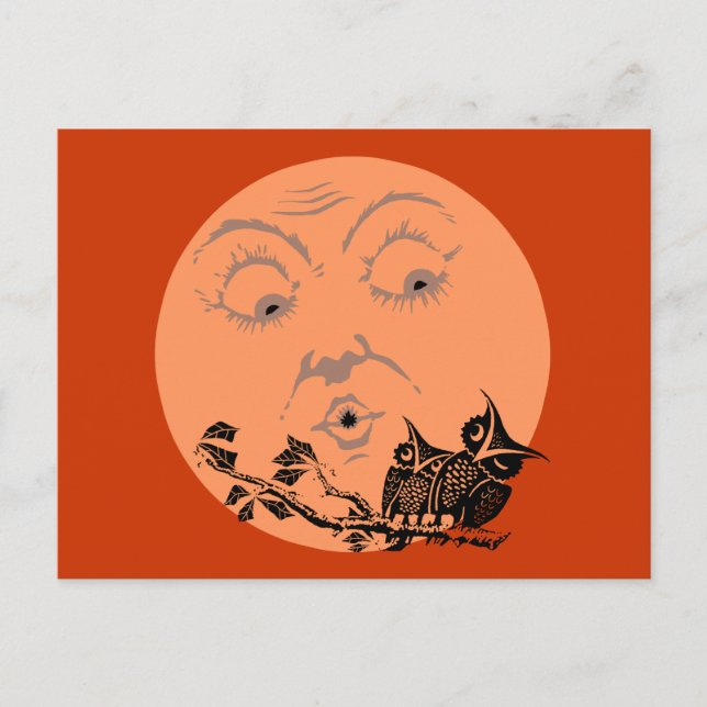Vintag Moon Halloween Owls Postkarte (Vorderseite)
