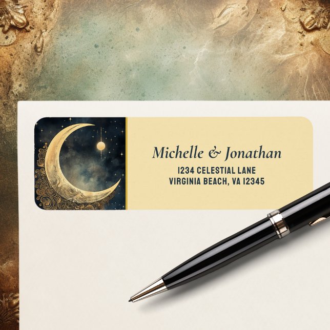 Vintag Moon, Sun, Stars Celestial Hochzeitadresse (Vintage Moon, Sun, Stars Celestial Wedding Return Address Label)