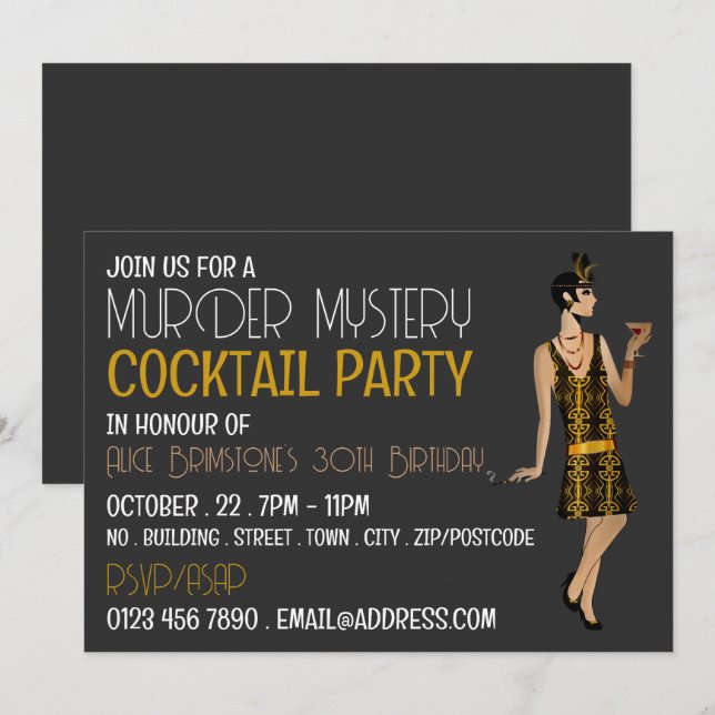 Vintag Mord Mystery Cocktail Party, Geburtstag Einladung (Vorne/Hinten)