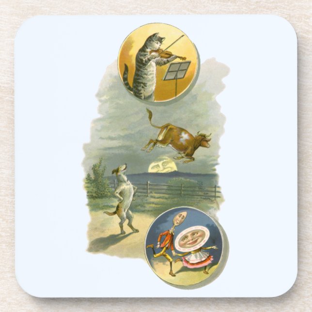 Vintag Mother Goose Kinderzimmer Rhyme Hey Diddle Getränkeuntersetzer (Vorderseite)