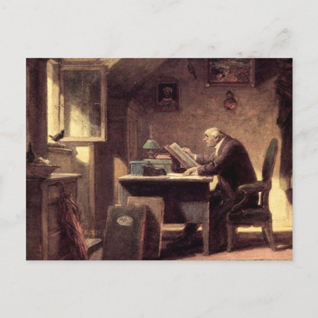 Vintag-motiv - Ein Besucher - Spitzweg Postkarte (Vorderseite)