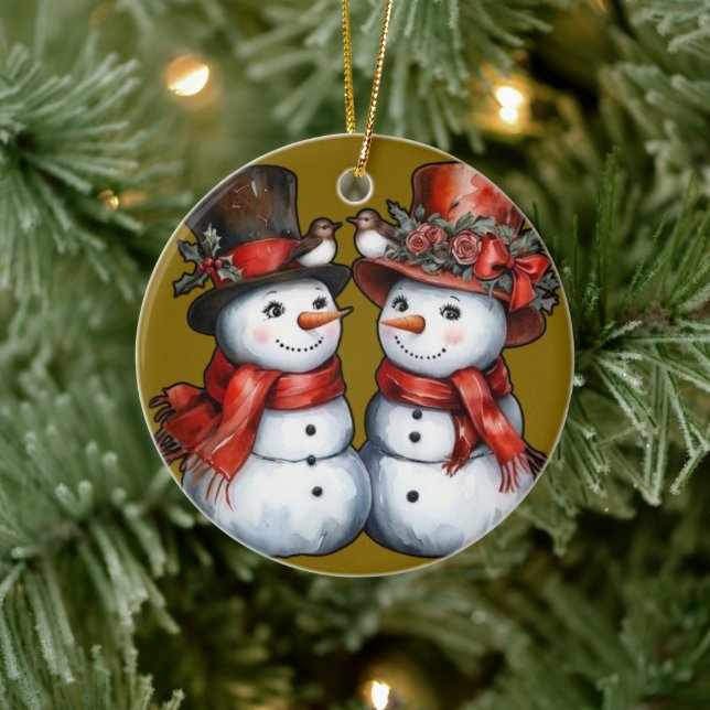 Vintag Mr. & Mrs. Snowman Keramik Ornament (Baum)