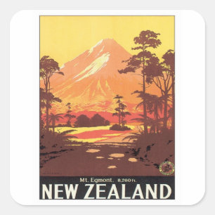 Vintag Mt. Taranaki Mt. Egmont Neuseeland Quadratischer Aufkleber