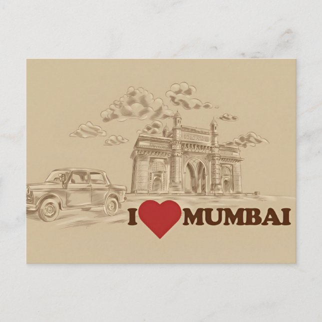 Vintag Mumbai, Indien Wasserfarbentourismus Postkarte (Vorderseite)