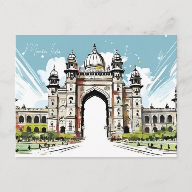 Vintag Mumbai, Indien Wasserfarbentourismus Postkarte (Vorderseite)