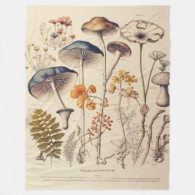 Vintag Mushroom Naturalist Fleecedecke (Vorderseite)