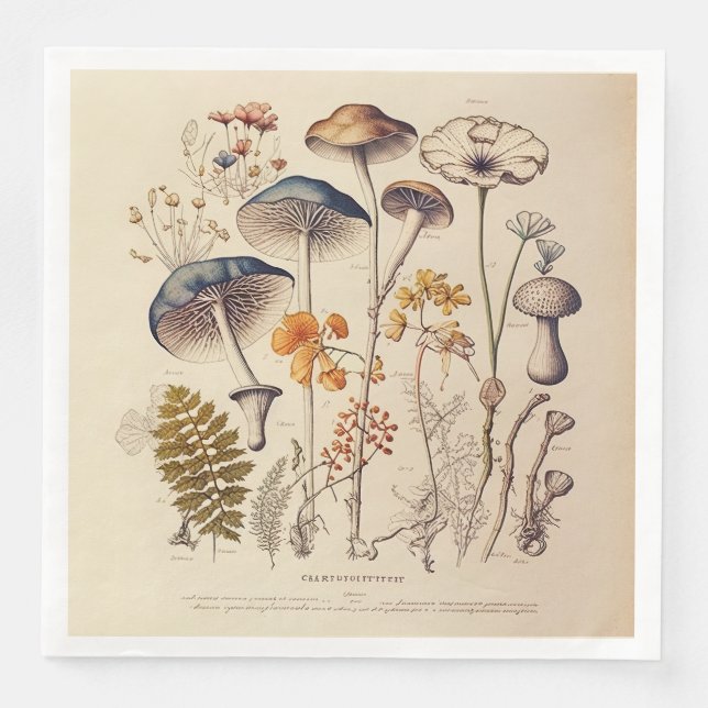 Vintag Mushroom Naturalist Serviette (Vorderseite)