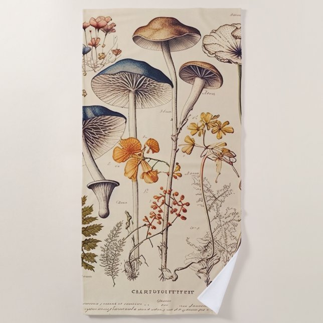Vintag Mushroom Naturalist Strandtuch (Vorderseite)