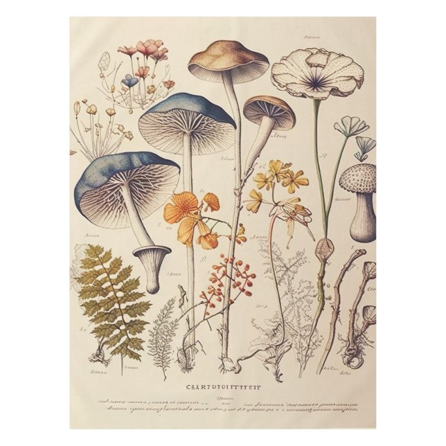 Vintag Mushroom Naturalist Tischdecke (Vorderseite)