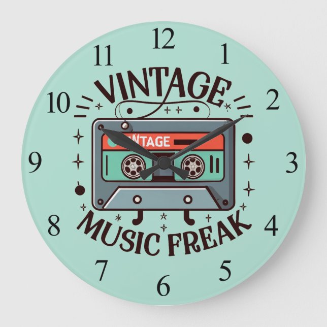 Vintag Music Freak Große Wanduhr (Vorderseite)