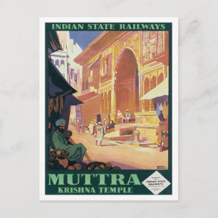 Vintag Muttra Krishna Tempel Indien Postkarte
