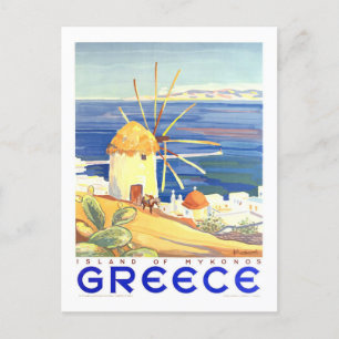 Vintag Mykonos, Griechenland, Reiseplakat Postkarte