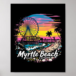Vintag Myrtle Beach South Carolina Sunset Skyline Poster
