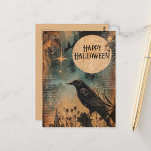Vintag Mystic Raven Moon Happy Halloween Postkarte
