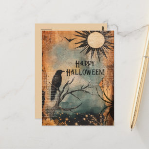 Vintag Mystic Raven Sun Happy Halloween Postkarte