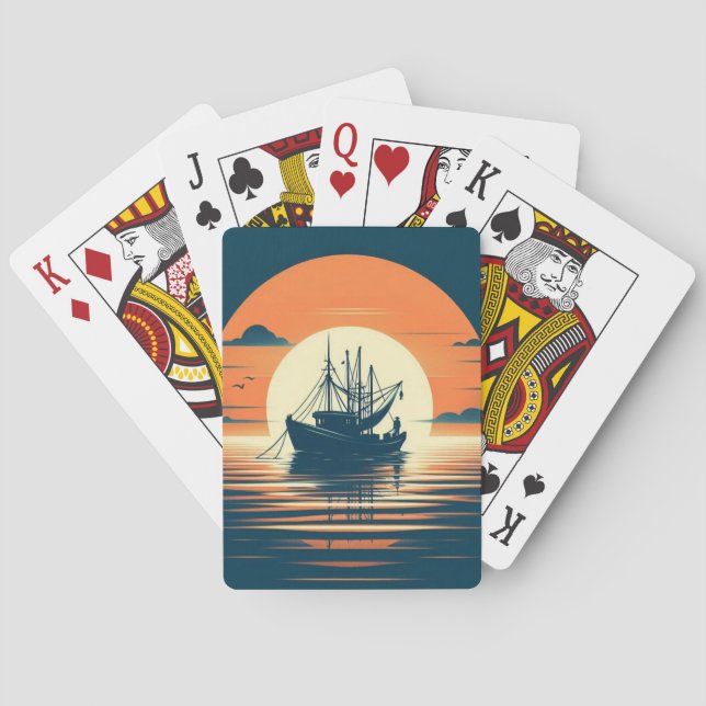 Vintag/Nautische Garnelen/Fischerei Spielkarten (Rückseite)