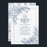 Vintag Navy Blue Floral Line Art 60. Geburtstag Einladung<br><div class="desc">Feiern Sie einen Meilenstein im Stil mit unserer Vintagen Blauen Seenplatte Art 60. Geburtstag Einladung. Von der handgeschriebenen Kalligraphie bis hin zu den Vintagen Linien-Art Corner Arrangements in elegantem marineblau Set diese Einladung für Ihren besonderen Tag. Mit dem passenden Blumenmuster auf der Rückseite jeder Karte, ist sicher, dass jeder weiß,...</div>
