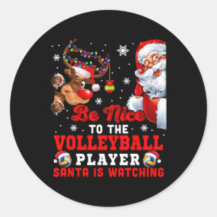 Vintag nett zum Volleyball-Spieler Santa ist was Runder Aufkleber