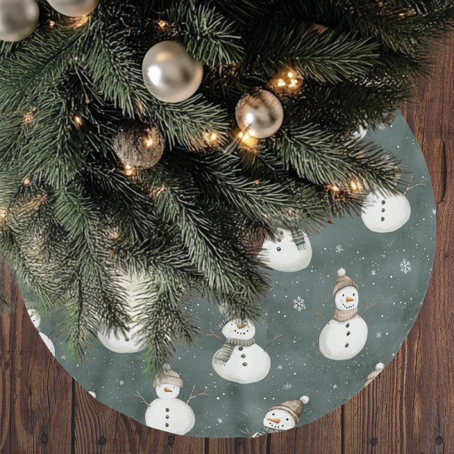 Vintag neutrale Weihnachtsschneemänner Saga Green Polyester Weihnachtsbaumdecke (Von Creator hochgeladen)