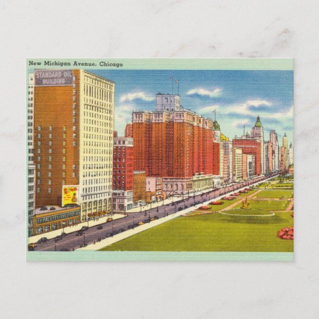 Vintag, New Michigan Avenue, Chicago Postkarte (Vorderseite)