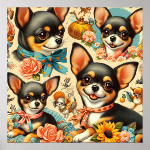 Vintag Niedliche nahtlose Chihuahua Poster