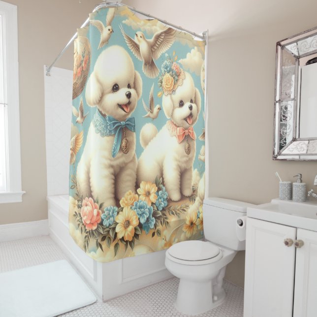 Vintag Niedlicher Bichon Frisé Illustration Duschvorhang (Beispiel)